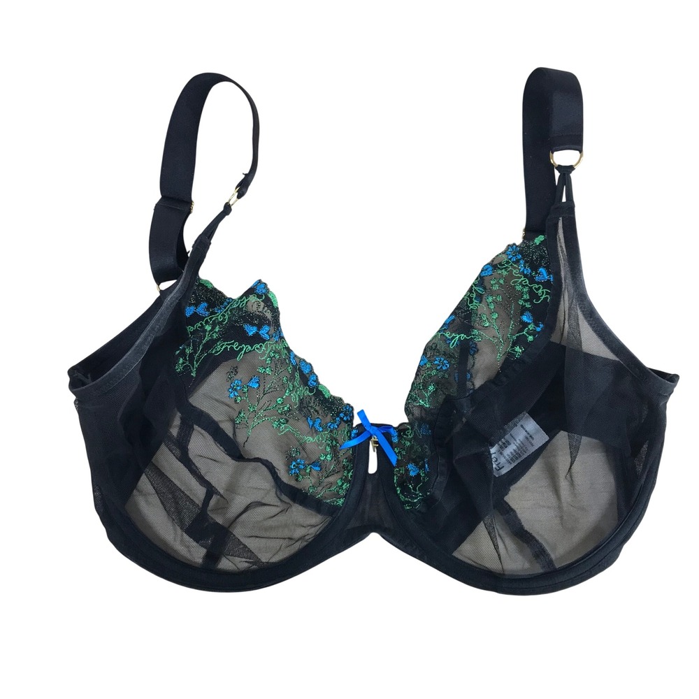 Freya Black Floral Embroidered Sheer Underwire Bra AA401602BLK US 36K UK 36H